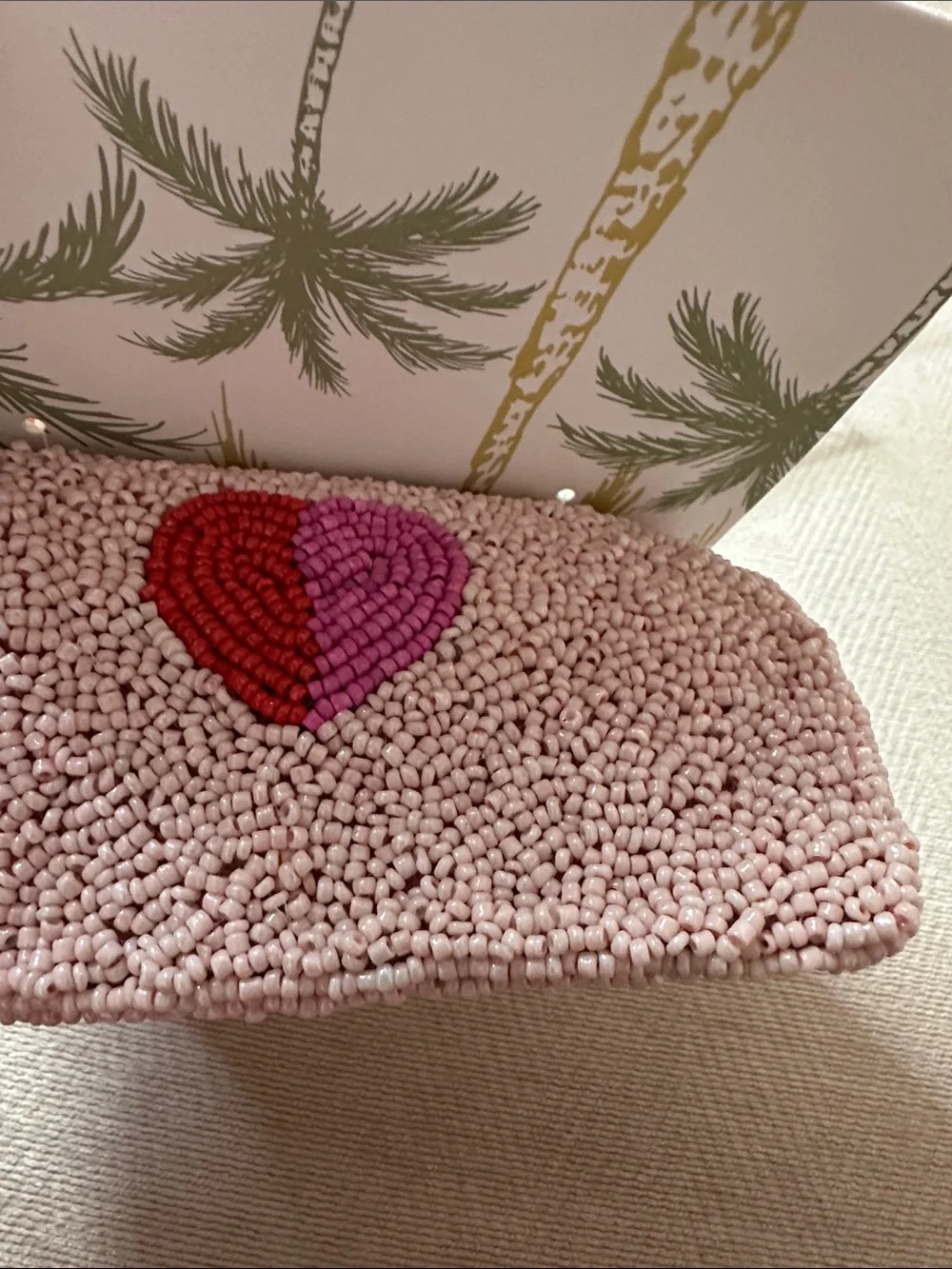 Pink Beaded Heart Zip Pouch
